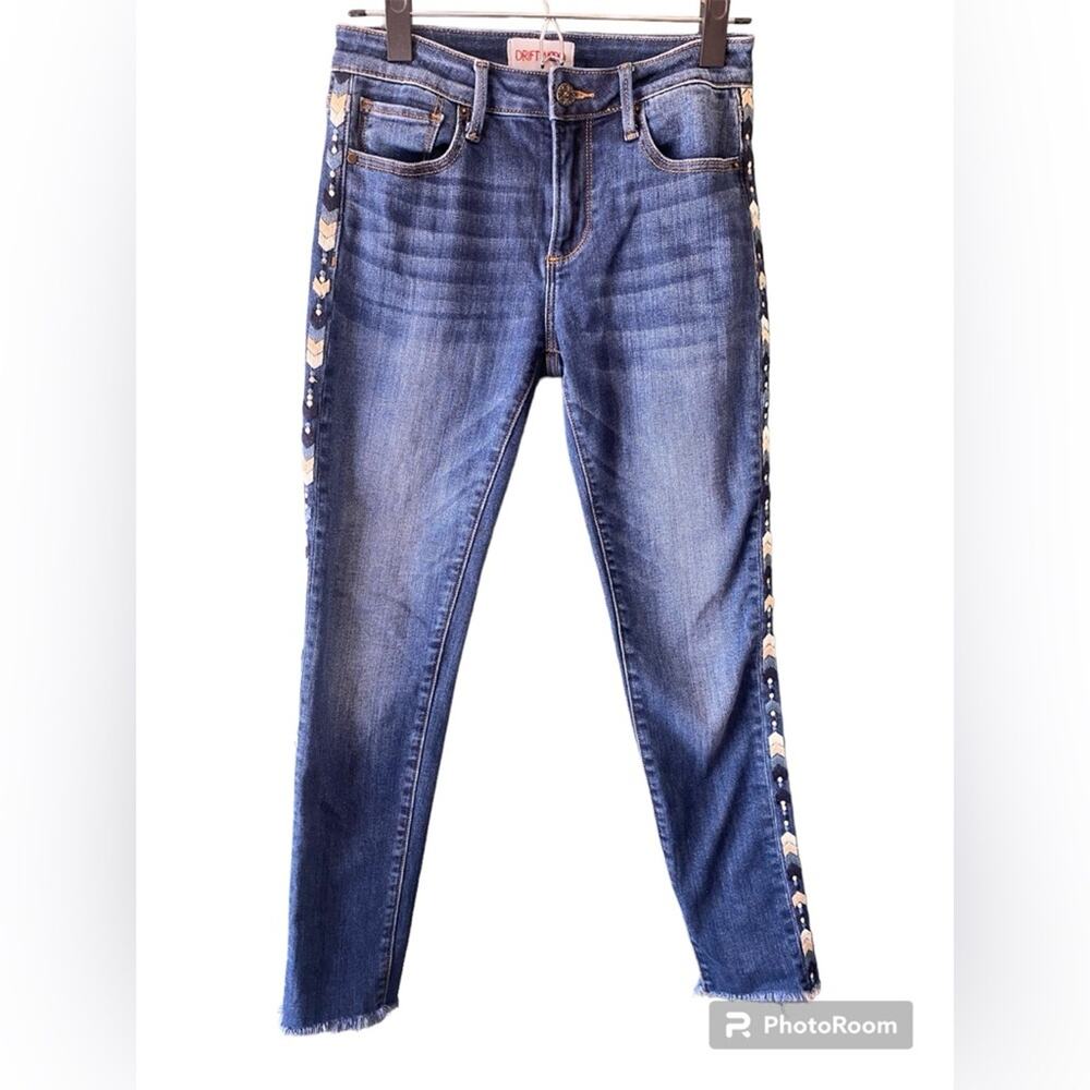 ANTHROPOLOGIE Driftwood Jeans Womens 25 Jackie Embroidered Arrow Skinny Denim